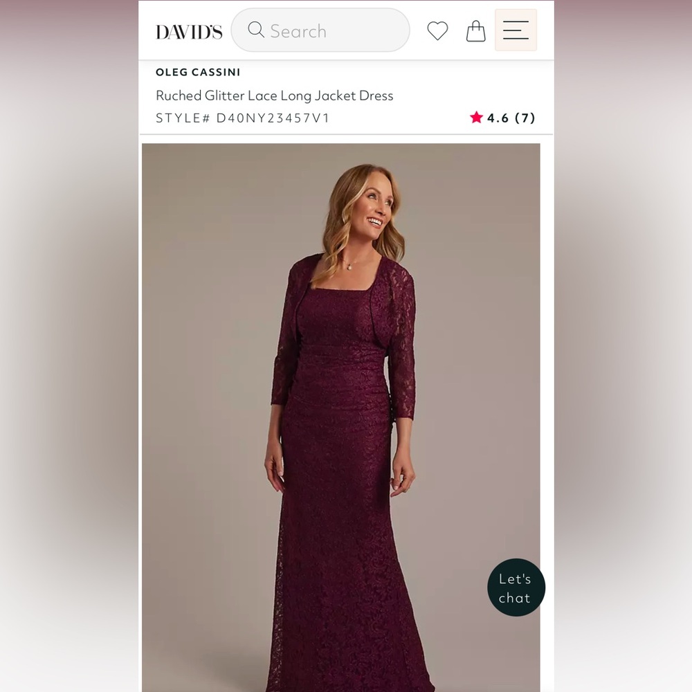 Wine Lace Jacket Dress. Oleg Cassini, exclusively at David's Bridal